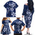 Plumeria Floral Tapa Pattern Navy Blue Family Matching Off The Shoulder Long Sleeve Dress and Hawaiian Shirt