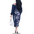 Plumeria Floral Tapa Pattern Navy Blue Family Matching Off The Shoulder Long Sleeve Dress and Hawaiian Shirt