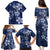 Plumeria Floral Tapa Pattern Navy Blue Family Matching Puletasi and Hawaiian Shirt