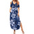 Plumeria Floral Tapa Pattern Navy Blue Family Matching Summer Maxi Dress and Hawaiian Shirt