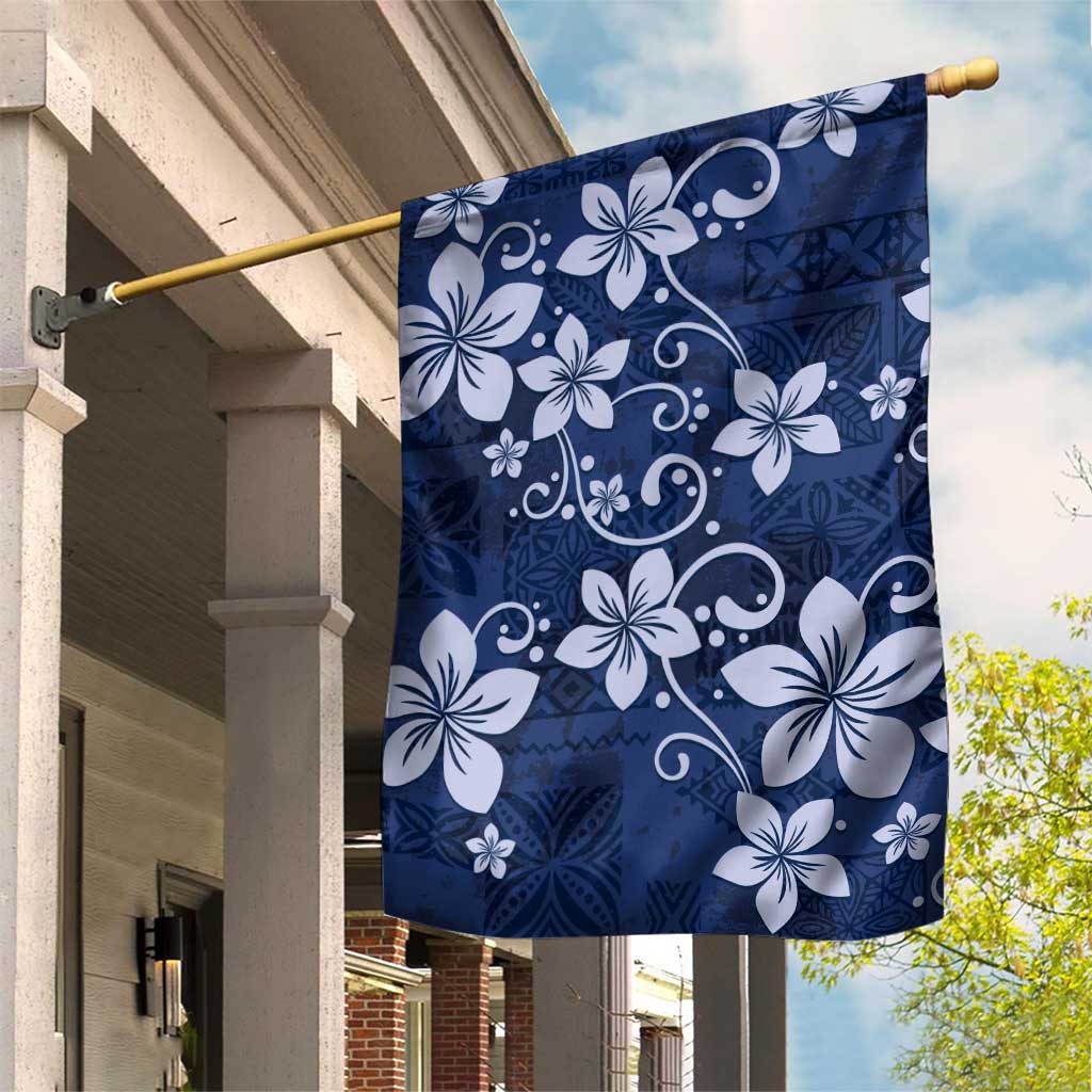 Plumeria Floral Tapa Pattern Navy Blue Garden Flag LT01 House Flag Blue - Polynesian Pride