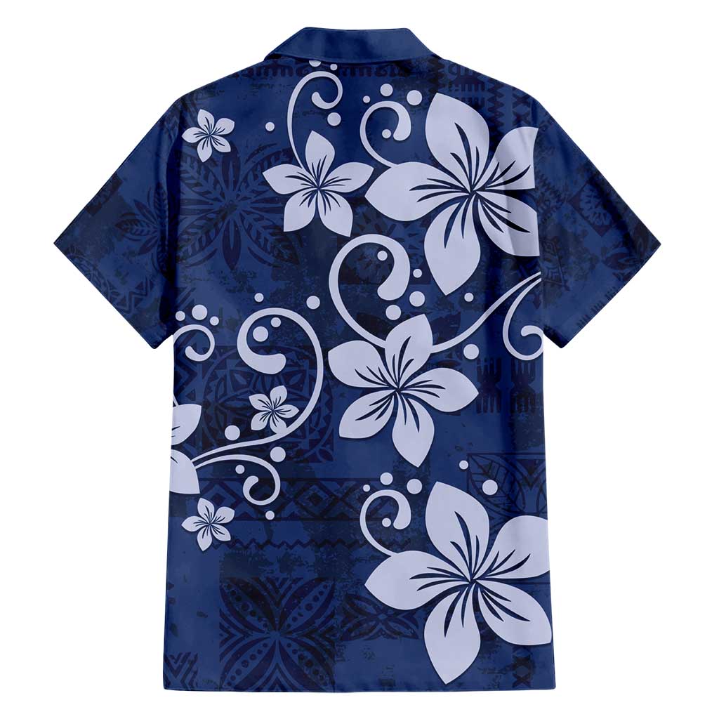Plumeria Floral Tapa Pattern Navy Blue Hawaiian Shirt LT01 - Polynesian Pride