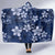 Plumeria Floral Tapa Pattern Navy Blue Hooded Blanket