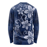 Plumeria Floral Tapa Pattern Navy Blue Long Sleeve Shirt LT01 - Polynesian Pride