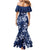 Plumeria Floral Tapa Pattern Navy Blue Mermaid Dress