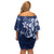 Plumeria Floral Tapa Pattern Navy Blue Off Shoulder Short Dress