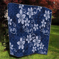 Plumeria Floral Tapa Pattern Navy Blue Quilt LT01 - Polynesian Pride