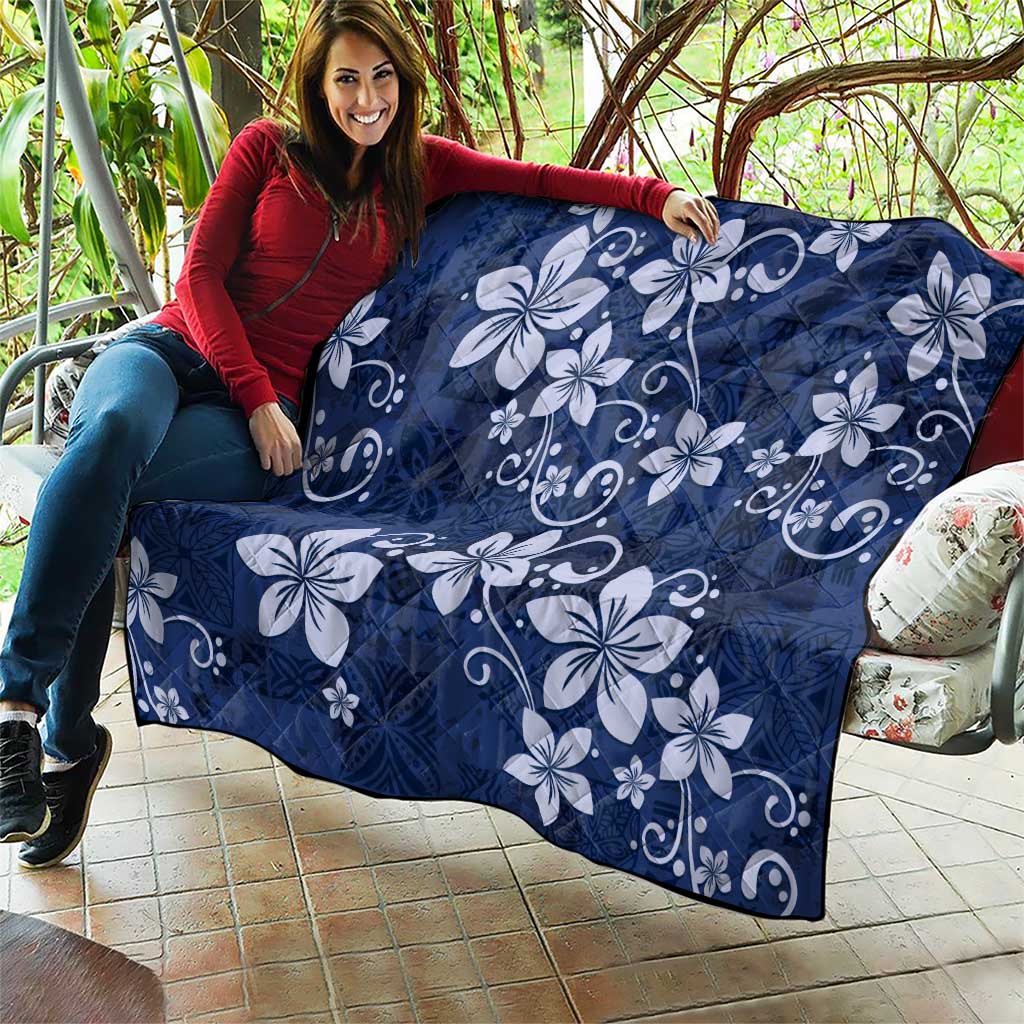 Plumeria Floral Tapa Pattern Navy Blue Quilt LT01 - Polynesian Pride