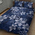 Plumeria Floral Tapa Pattern Navy Blue Quilt Bed Set