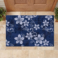 Plumeria Floral Tapa Pattern Navy Blue Rubber Doormat LT01 Blue - Polynesian Pride