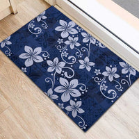 Plumeria Floral Tapa Pattern Navy Blue Rubber Doormat LT01 - Polynesian Pride