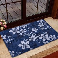 Plumeria Floral Tapa Pattern Navy Blue Rubber Doormat LT01 - Polynesian Pride