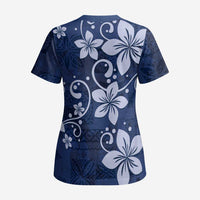 Plumeria Floral Tapa Pattern Navy Blue Scrub Top LT01 - Polynesian Pride
