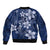 Plumeria Floral Tapa Pattern Navy Blue Sleeve Zip Bomber Jacket