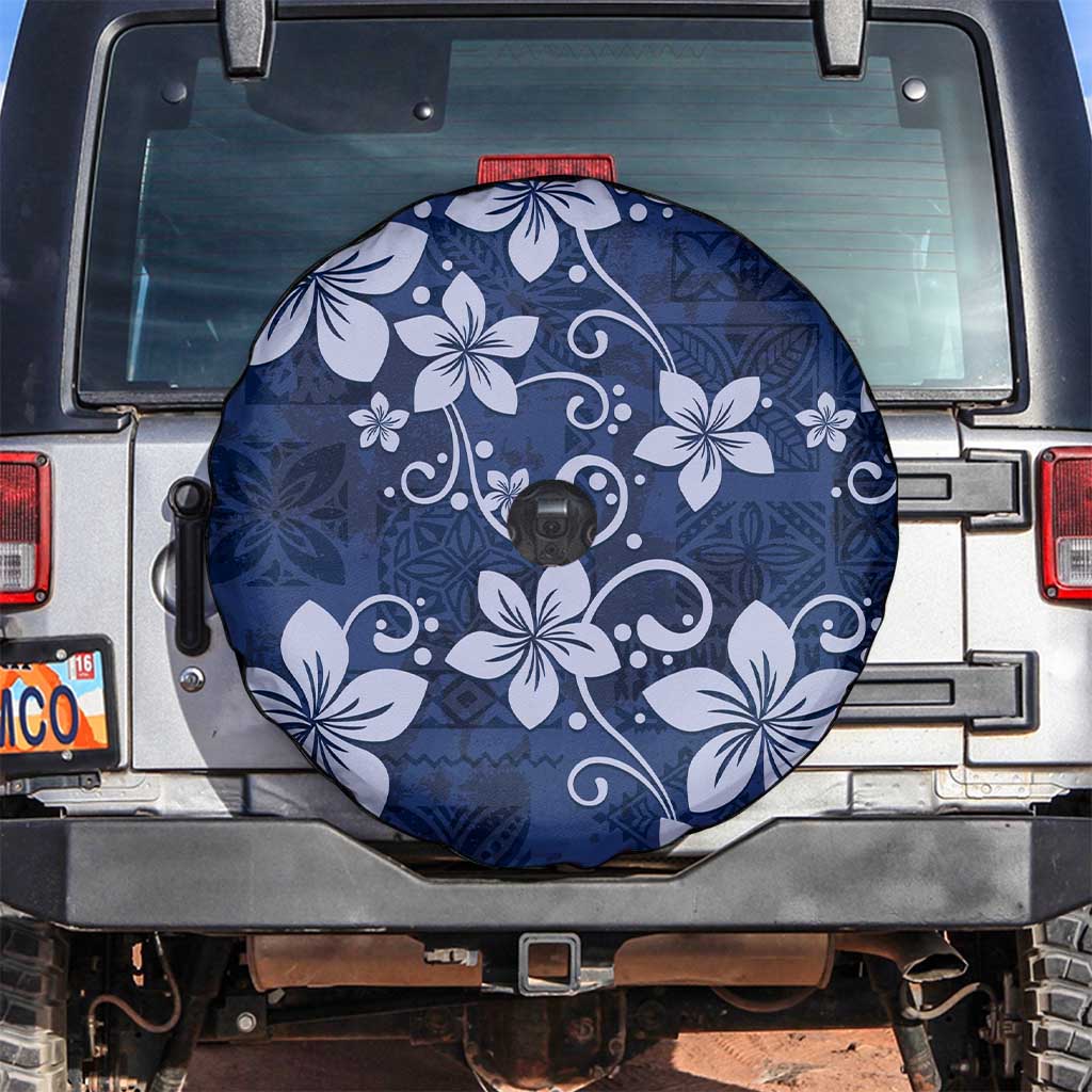 Plumeria Floral Tapa Pattern Navy Blue Spare Tire Cover