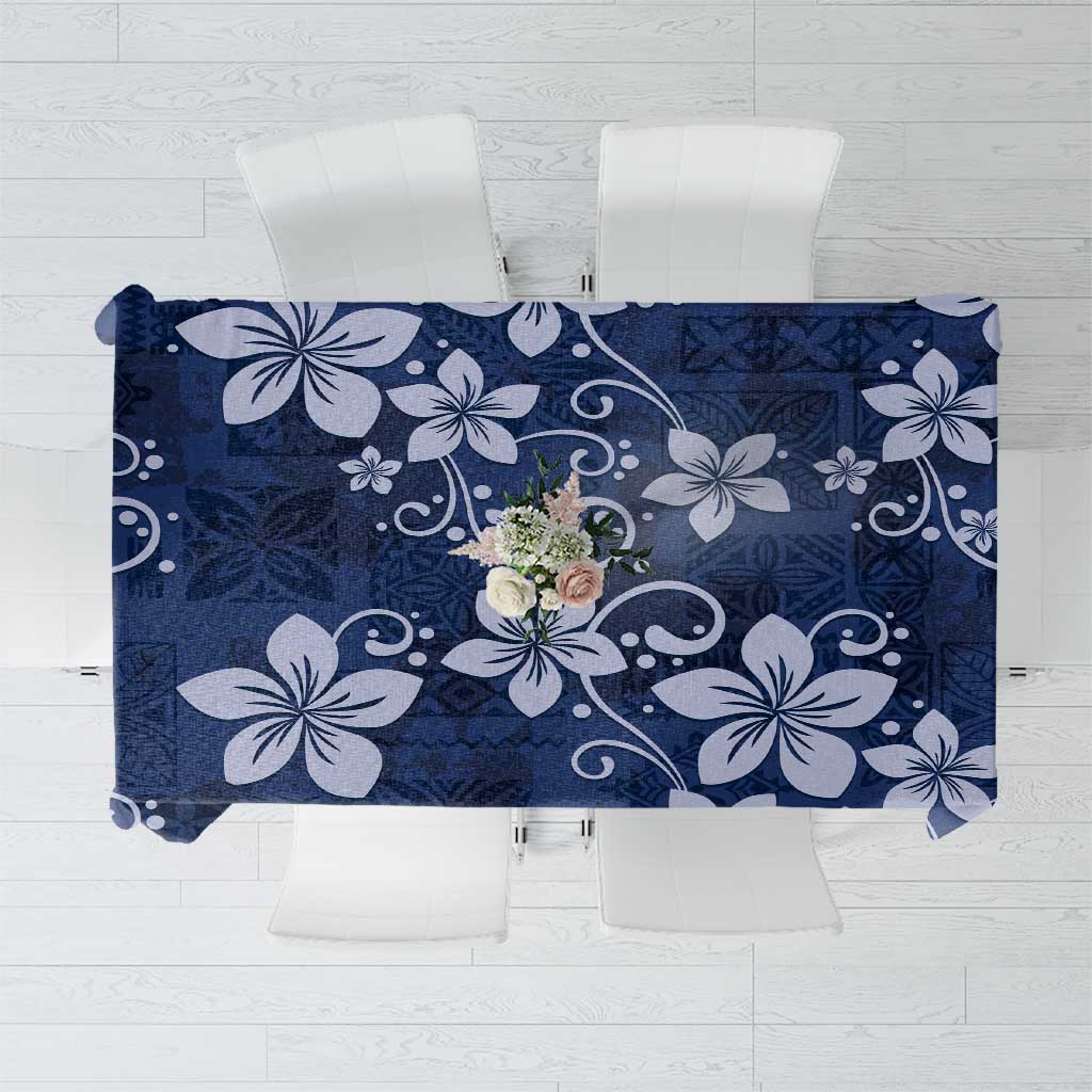 Plumeria Floral Tapa Pattern Navy Blue Tablecloth