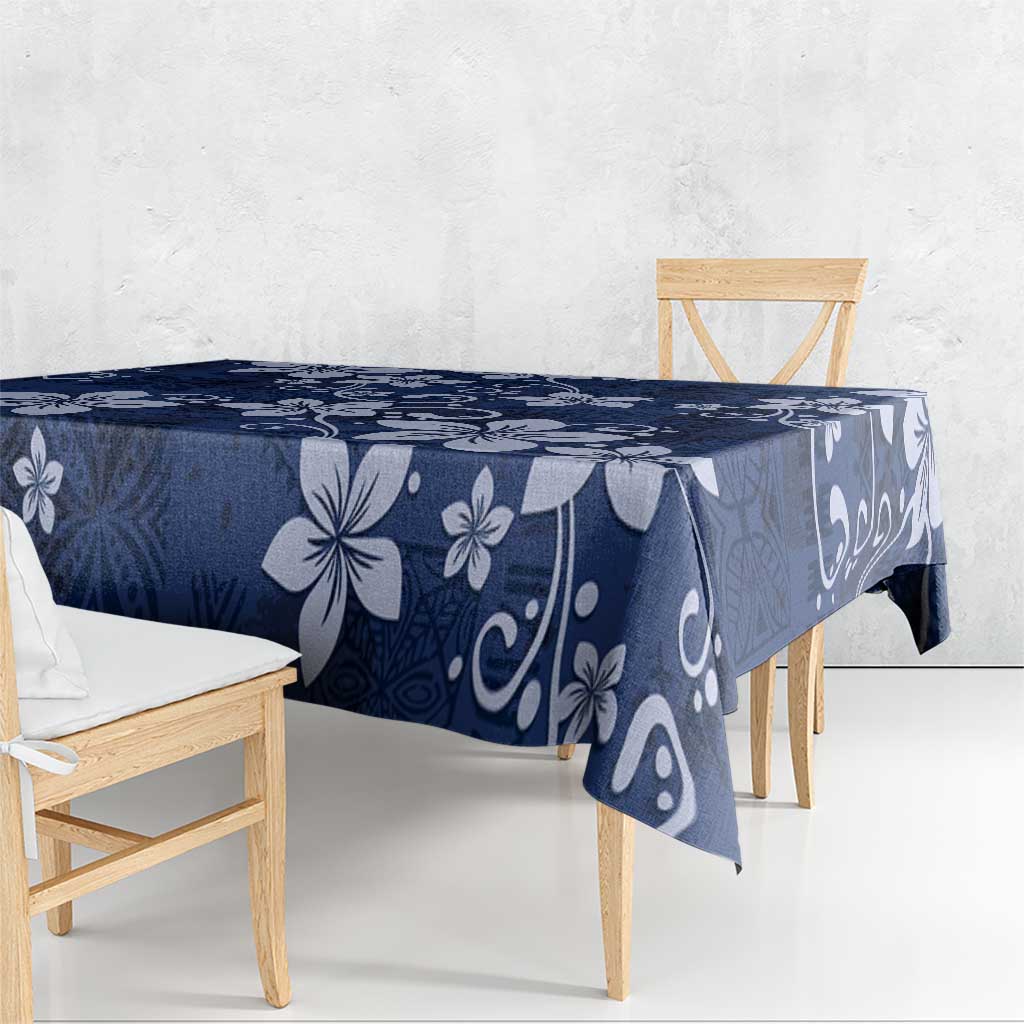 Plumeria Floral Tapa Pattern Navy Blue Tablecloth LT01 - Polynesian Pride