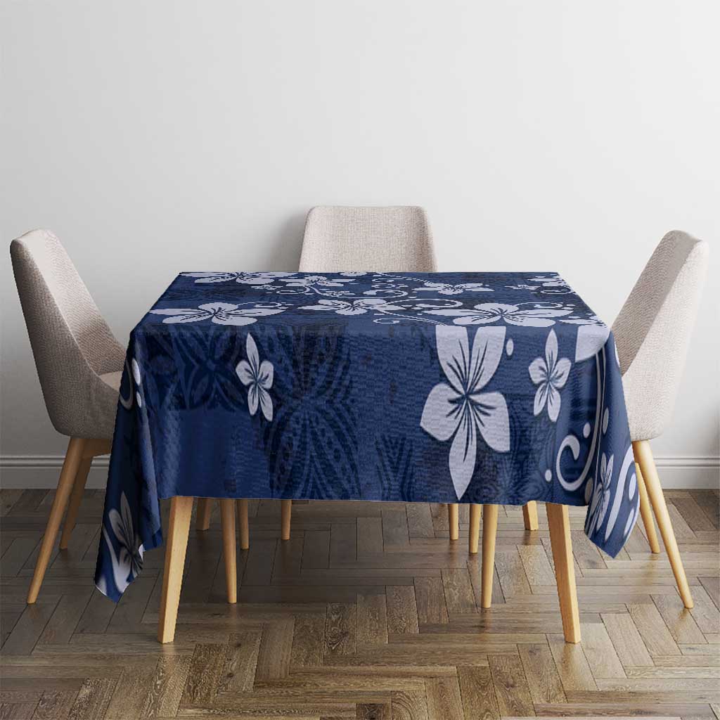 Plumeria Floral Tapa Pattern Navy Blue Tablecloth LT01 - Polynesian Pride