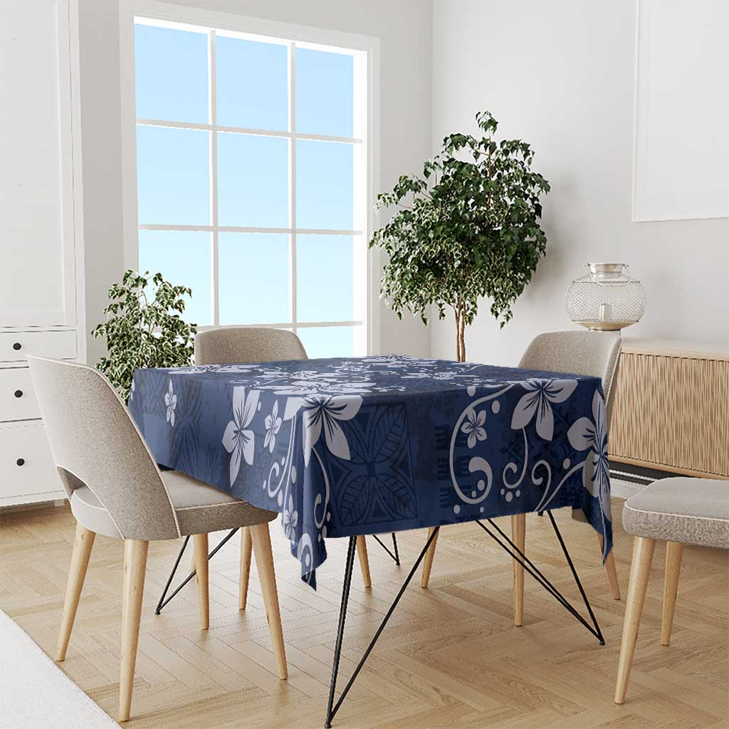 Plumeria Floral Tapa Pattern Navy Blue Tablecloth LT01 - Polynesian Pride