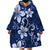 Plumeria Floral Tapa Pattern Navy Blue Wearable Blanket Hoodie