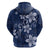 Plumeria Floral Tapa Pattern Navy Blue Zip Hoodie