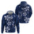 Plumeria Floral Tapa Pattern Navy Blue Zip Hoodie