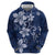 Plumeria Floral Tapa Pattern Navy Blue Zip Hoodie