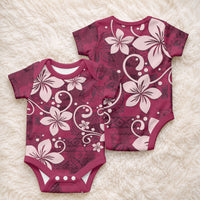 Plumeria Floral Tapa Pattern Ruby Pink Baby Onesie LT01 - Polynesian Pride