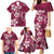 Plumeria Floral Tapa Pattern Ruby Pink Family Matching Mermaid Dress and Hawaiian Shirt