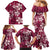 Plumeria Floral Tapa Pattern Ruby Pink Family Matching Mermaid Dress and Hawaiian Shirt