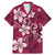 Plumeria Floral Tapa Pattern Ruby Pink Family Matching Mermaid Dress and Hawaiian Shirt