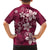 Plumeria Floral Tapa Pattern Ruby Pink Family Matching Off The Shoulder Long Sleeve Dress and Hawaiian Shirt