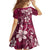 Plumeria Floral Tapa Pattern Ruby Pink Family Matching Off Shoulder Maxi Dress and Hawaiian Shirt