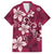 Plumeria Floral Tapa Pattern Ruby Pink Family Matching Off Shoulder Maxi Dress and Hawaiian Shirt