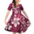 Plumeria Floral Tapa Pattern Ruby Pink Family Matching Off Shoulder Short Dress and Hawaiian Shirt