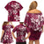 Plumeria Floral Tapa Pattern Ruby Pink Family Matching Off Shoulder Short Dress and Hawaiian Shirt