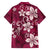 Plumeria Floral Tapa Pattern Ruby Pink Family Matching Off Shoulder Short Dress and Hawaiian Shirt