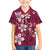 Plumeria Floral Tapa Pattern Ruby Pink Family Matching Off Shoulder Short Dress and Hawaiian Shirt