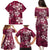 Plumeria Floral Tapa Pattern Ruby Pink Family Matching Puletasi and Hawaiian Shirt