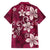 Plumeria Floral Tapa Pattern Ruby Pink Family Matching Puletasi and Hawaiian Shirt