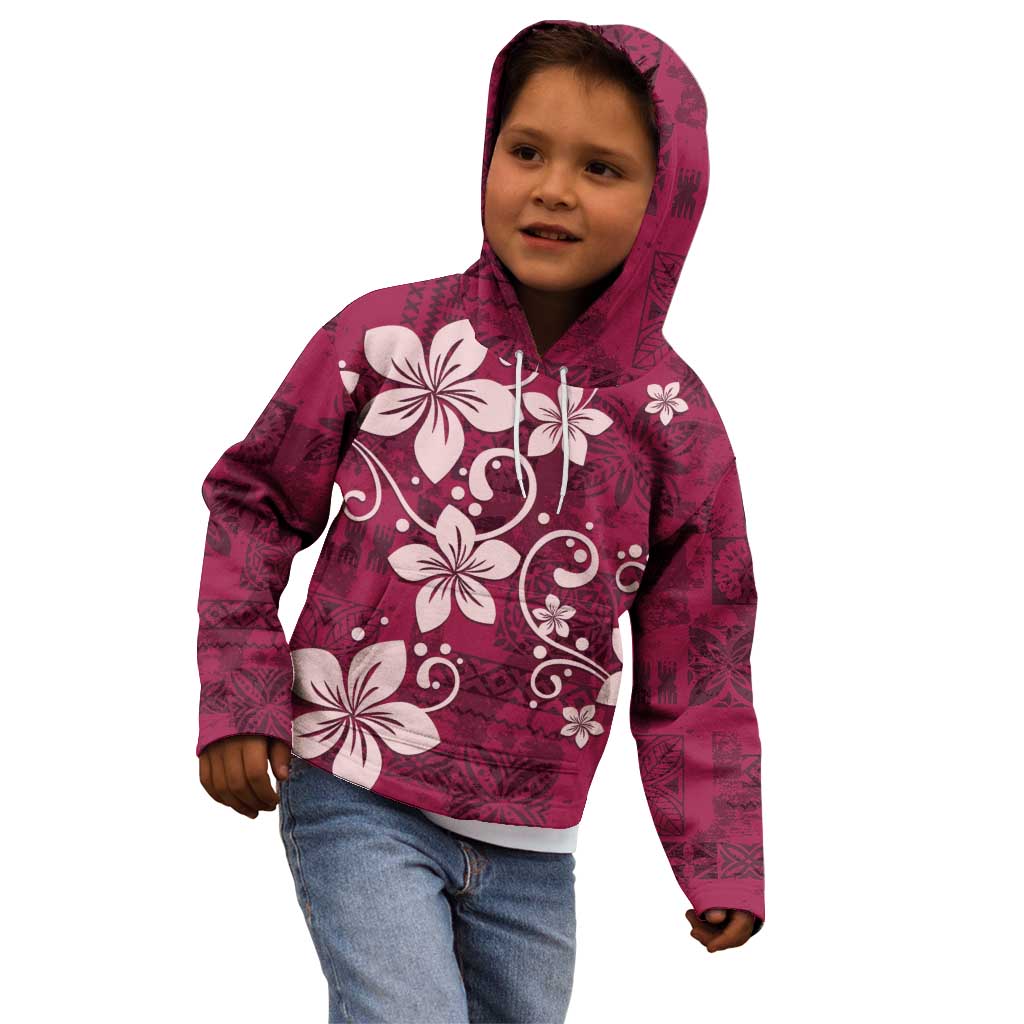 Plumeria Floral Tapa Pattern Ruby Pink Kid Hoodie LT01 - Polynesian Pride