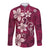 Plumeria Floral Tapa Pattern Ruby Pink Long Sleeve Button Shirt