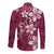 Plumeria Floral Tapa Pattern Ruby Pink Long Sleeve Button Shirt