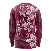 Plumeria Floral Tapa Pattern Ruby Pink Long Sleeve Shirt LT01 - Polynesian Pride