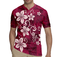 Plumeria Floral Tapa Pattern Ruby Pink Rugby Jersey LT01 - Polynesian Pride