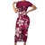 Plumeria Floral Tapa Pattern Ruby Pink Short Sleeve Bodycon Dress