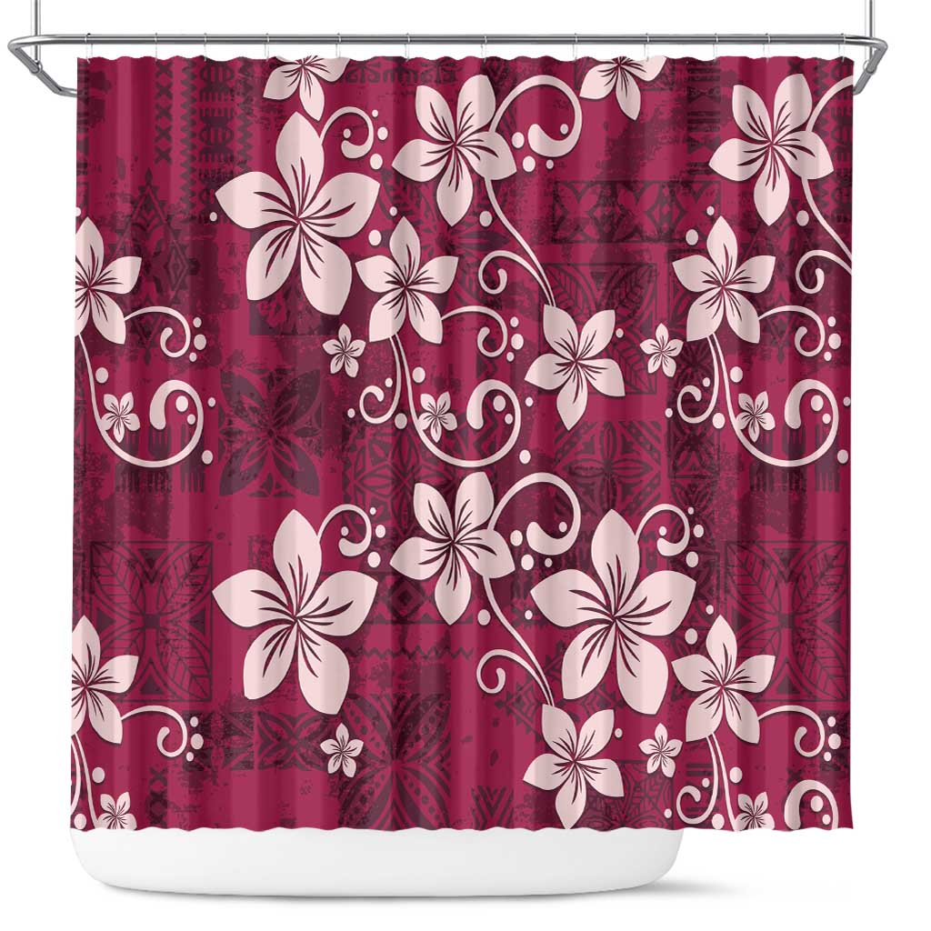 Plumeria Floral Tapa Pattern Ruby Pink Shower Curtain LT01 Pink - Polynesian Pride