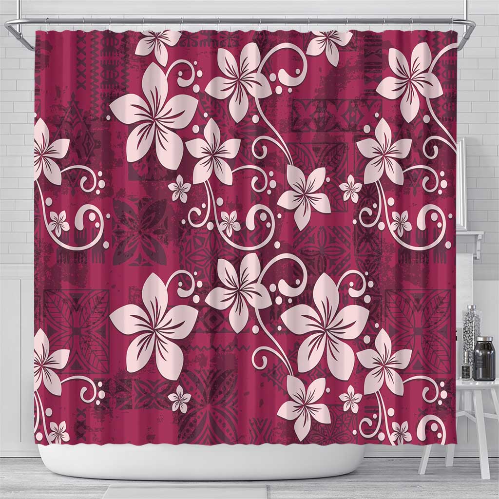 Plumeria Floral Tapa Pattern Ruby Pink Shower Curtain LT01 - Polynesian Pride