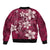 Plumeria Floral Tapa Pattern Ruby Pink Sleeve Zip Bomber Jacket