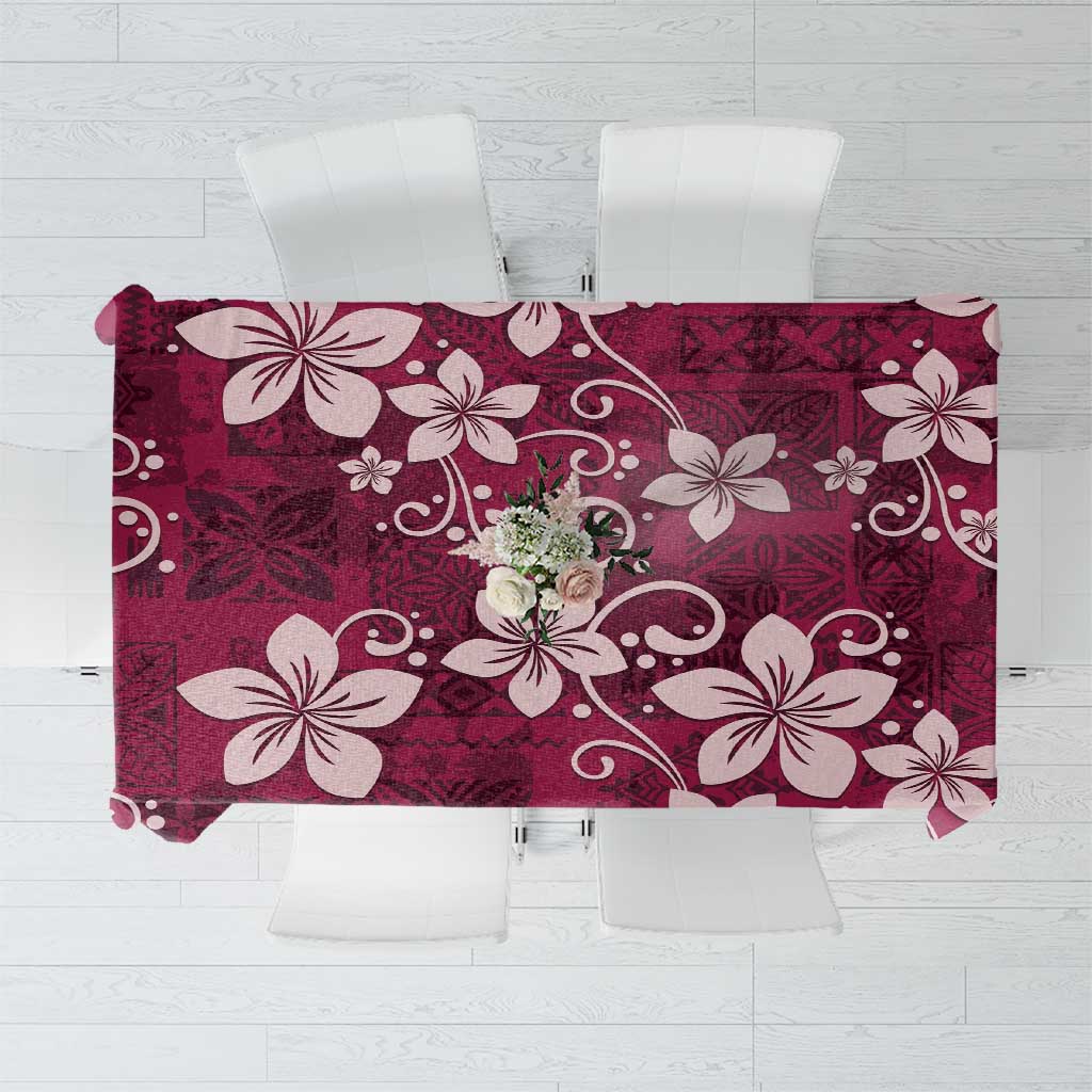 Plumeria Floral Tapa Pattern Ruby Pink Tablecloth